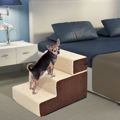 Escalier pour animaux, escalier pour chien, escalier pour chat, 3 marches pour chats et chiens, peluche, beige, 54 x 40 x 39 cm (1/5)