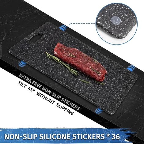 Lot de 3 planches à découper aspect granit, autocollant 100 % antidérapant et fente à jus, sans BPA, avec poignée, planche à découper en plastique antibactérien, passe au lave-vaisselle. (1/4)