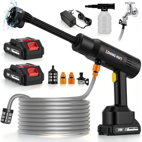 Nettoyeur haute pression sans fil avec buse multifonction 6 en 1, 2 batteries de 6,0 Ah, 240 l/h, tuyau de 5 m, nettoyeur haute pression mobile pour lavage de voiture, fenĂŞtre, jardin et terrasse (1/5)