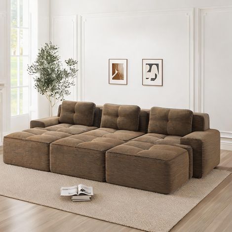 Canapé d'angle modulable en velours côtelé marron avec fonction (1/5)