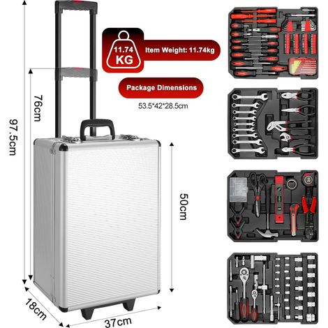 Cassetta degli attrezzi da 799 pezzi con custodia in alluminio e ruote, kit di utensili portatili, set di utensili manuali fai da te (1/5)