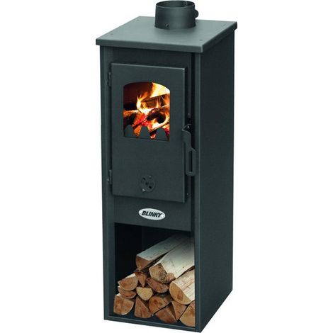 Prity – Poêle à bois compact 5,2 kW – Foyer réfractaire 3 cm – Verre céramique – Connexion tube 12 cm – Dimensions 36,5 x 33 x 94 cm