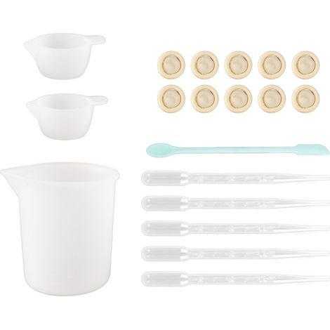 Ensemble d'outils de mesure en silicone, comprenant un racloir, un protège-doigts, une pipette et un outil de mélange époxy, 19 pièces au total, bleu. (1/5)