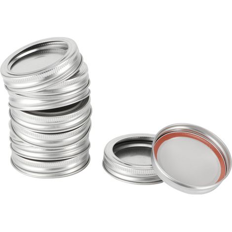 Couvercles de bocaux en verre à ouverture par fente, couvercles ronds pour récipients alimentaires, accessoire de cuisine (10 anneaux circulaires argentés de 86 mm + couvercle) (1/5)
