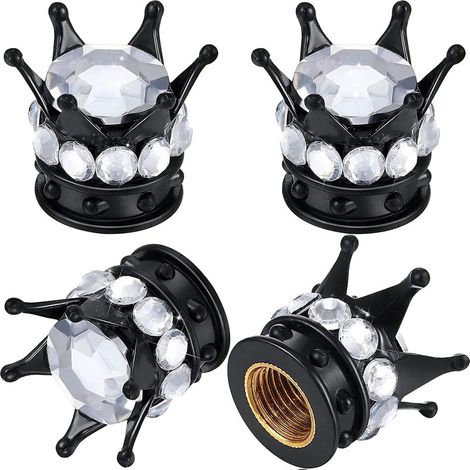Capuchons de Valve de Couronne 4 pièces Bouchon de Valve Bling Universel Casquette de Valve en Strass pour Voitures Camions Motos SUV (1/5)