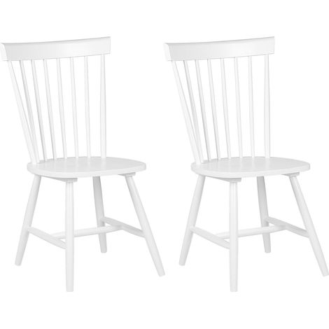 Lot de 2 Chaises de Salle à Manger en Bois d'Hévéa Blanc Design Rustique Traditionnel Beliani (1/5)