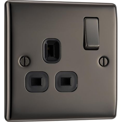Electrical Prise métallique avec interrupteur poussoir simple Noir mat, NBN21B-01 (1/5)