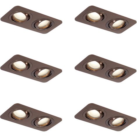 Set mit 6 runden Einbaustrahlern Dunkelbronze GU10 50mm schwenkbar und neigbar IP44 2-flammig - Alberto