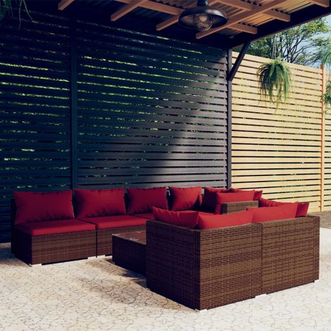 8-tlg. Garten-Lounge-Set mit Kissen Braun Poly Rattan (1/5)