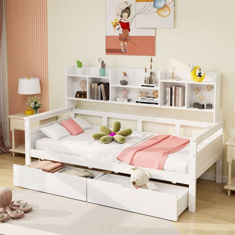 Gutent LIT GIGOGNE 90x200, Lit d'enfant, Lit de jeune, Lit simple, Lit en bois massif, blanc (1/5)