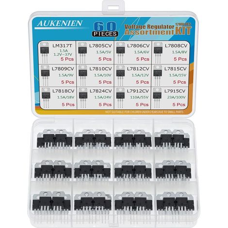 12 Valeurs 60 pièces LM317 L7805 L7806 L7808 L7809 L7810 L7812 L7815 L7818 L7824 L7912 L7915 TO-220 Positif Négatif Régulateur Regulateur de Tension Voltage (1/5)