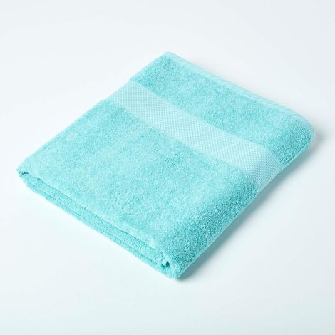 HOMESCAPES Drap de bain 100% coton Bleu aqua, 100 x 150 cm