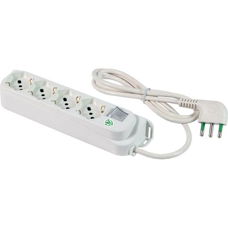 FANTON OMEGA ECO RELIFE Steckdosenleiste, 4 Schuko-Bypass-Steckdosen, 1,5 m Kabel. 16A Winkelstecker + beleuchteter Bipolarschalter 47420ECO