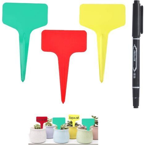 120 pièces Etiquette Jardin Exterieur Marqueurs en Plastique de Plantes Type T Plastique Etiquette Potager avec Stylo étanche Etiquetage Réutilisable et Accessoires pour Plantes(rouge et vert et jaune