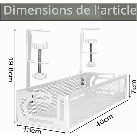 Desk Cable Cable Management Basket for Managing Cables and Power Strips, Desk Accessories, Cable Organizer for Office, Home Office (White (1/4)