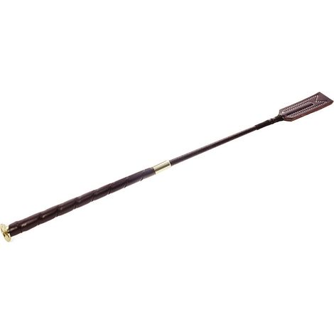 Marron - Cravache en cuir avec bouton en métal longueur 65 cm