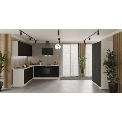 Winkelküche ARIA K-WH ECKE 1 - 215 x 220 &43 120 cm Anti Fingerprint Küchenzeile Küchenblock Singleküche Einbauküche Küche EckkücheBLACK - AFM