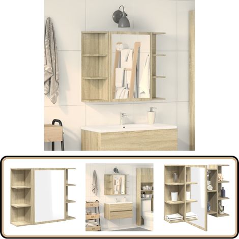 Bad-Spiegelschrank Sonoma-Eiche 80x20,5x64 cm Holzwerkstoff - Badspiegel - Spiegelschrank - Badezimmermöbel - Holzwerkstoffschrank - Aufbewahrung Im Badezimmer