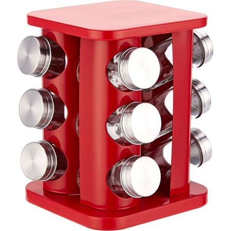 12 Pots à épices en verre, Support rotatif acier inoxydable, Couvercles étanches, Pour cuisine (1/5)