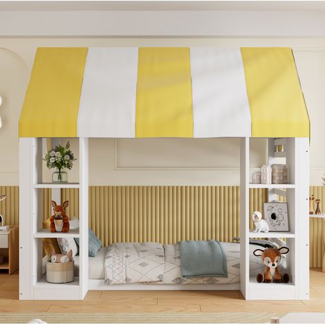 Etagenbett 90/200 cm Weiß mit Baldachin und offenem Stauraum (1/5)
