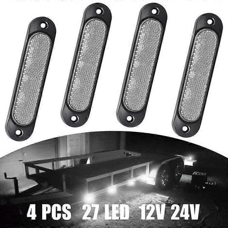 Lot de 4 feux de position latéraux à LED pour camions, remorques, bateaux, 12-24 V, blancs (1/4)