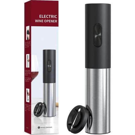 Tire-bouchon électrique rechargeable en coffret cadeau, ouvre-bouteille avec coupe-feuille, aérateur et bouchon sous vide (1/2)
