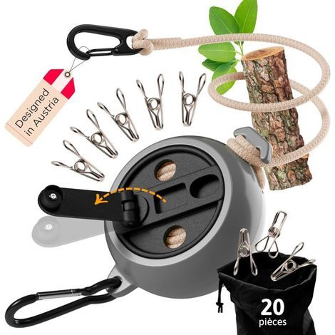 Retractable Clothesline - foldable crank for effortless winding - robust 8m clothesline for camping, campervans & balconies (1/4)