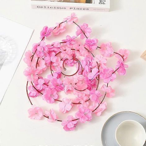 Guirlande florale de 2,5 m avec 45 fleurs de cerisier colorées, idéale pour la décoration de grenier, de plafond ou d'intérieur, pour mariage ou mariage.rose foncé (1/5)
