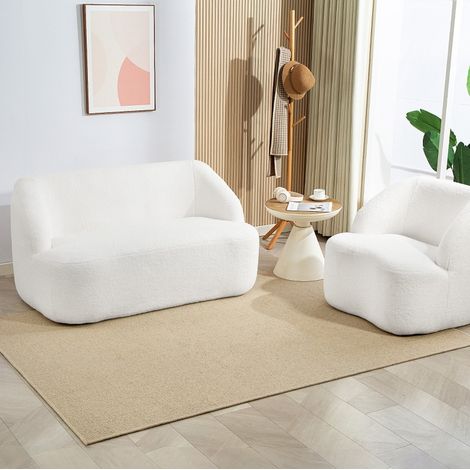 Sofá 2 plazas 142x85x73,5 cm crema con respaldo 16 cm y base antideslizante MEUBLIV (1/5)