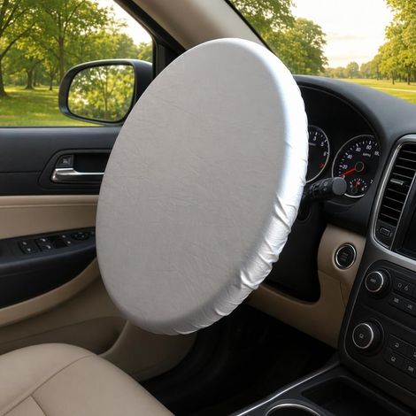 Lenkradbezug/Sonnenschutz, dreilagiger, dicker Lenkradbezug, passend für Autolenkräder mit einem Durchmesser von 16,54 Zoll, Universalausführung (silber). (1/5)