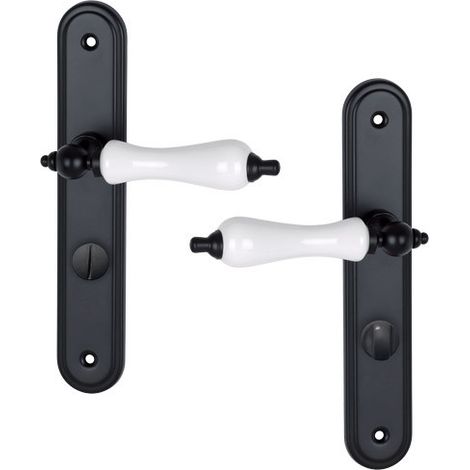 Ouvre&Déco – 2 poignées de porte BELLEVILLE verrou condamnation, béquille Porcelaine blanc entraxe 195 mm