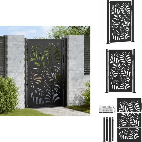 Portail de jardin noir 105x155 cm acier conception de vagues - Porte De Jardin - Portes De Jardin - Porte De Clôture - Porte De Sécurité (1/5)