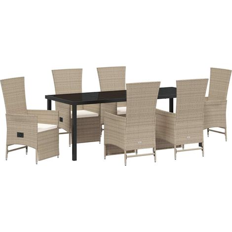 Maison Exclusive - Set da Pranzo per Giardino con cuscino 7 pcs Beige polyrattan