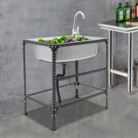 Évier de cuisine en acier inoxydable 71 x 46 x 75 cm - Évier à cuve unique - Évier de restaurant sur pied - Nettoyage - Avec robinet (1/5)