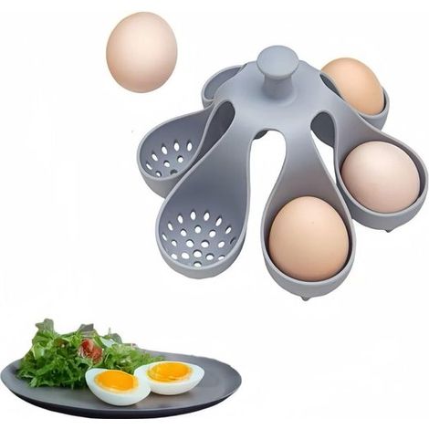 Cocedor de huevos de silicona, Bandeja para cocer huevos, Capacidad para 6 huevos, Utensilio de cocina para cocer huevos, Gris (1/5)