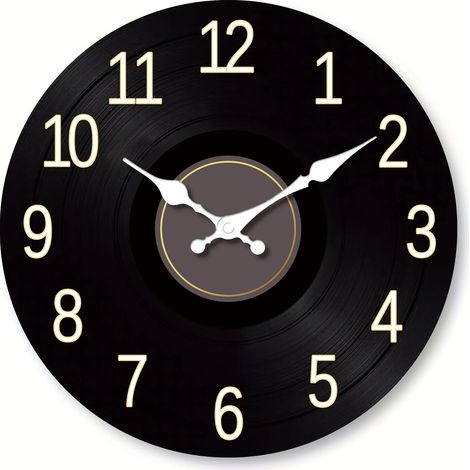 Horloge murale en forme de disque vinyle (25 cm), silencieuse, décoration musicale vintage, cadeau original (1/5)