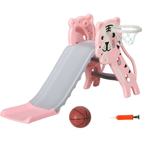 Toboggan pour enfants, toboggan d'intérieur avec panier de basket, motif tigre, pour les enfants de 18 à 36 mois, rose (1/5)