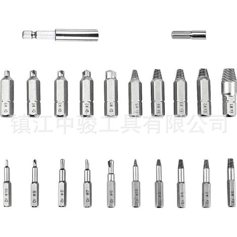 22 extractores resistentes a los dientes y a la rosca para cabezas de tornillos rotas, fabricados en acero de alta velocidad, nuevo juego de 22 extractores para tornillos rotos (vástago de 60 mm) [169 (1/3)