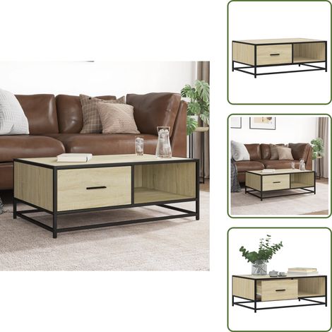 vidaXL Table basse chêne sonoma 90x57x35 cm bois d'ingénierie et métal (1/5)