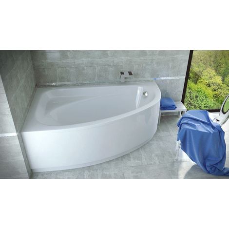 ECOLAM Baignoire d'angle acrylique Cornea 150x100cm gauche, habillage en acrylique blanc, siphon, silicone. Belle forme Aspect moderne original produit (1/5)