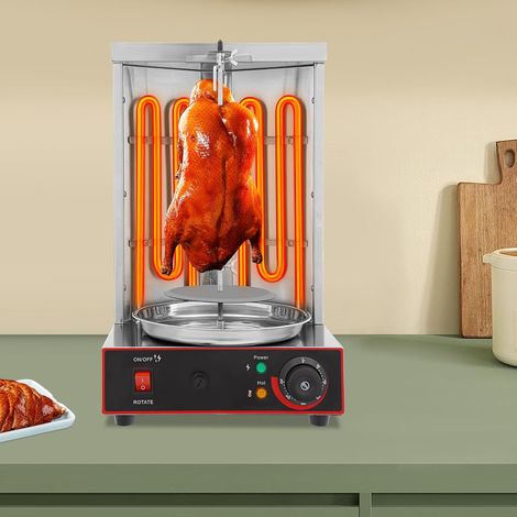 Machine à Kebab, Rôtissoire Électrique, Tournebroche 360° pour Shawarma, Grill Viande 3000W 6rpm 10kg avec 2 Tubes Chauffants Inox, Température Réglable 50-300°C pour Kebab Gyros (1/5)