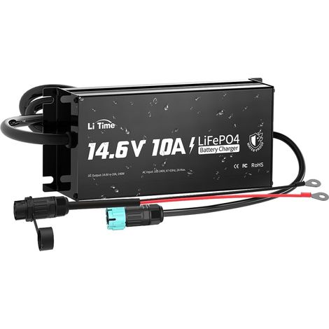 14.6V 10A Chargeur LiFePO4 étanche IP67, Chargeur AC-DC au Lithium LiFePO4 avec Fonction de Charge Intelligente à 0V, indicateur LED (1/5)