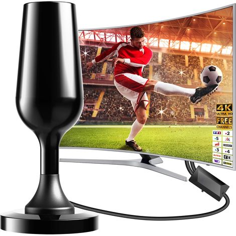 Antenne TV Intérieur, Antenne TV intérieur avec Amplificateur de Signal, Antenne TNT Intérieur Réception 360°Longue Portée, Support 4K HD/1080P Les Chaînes (1/5)