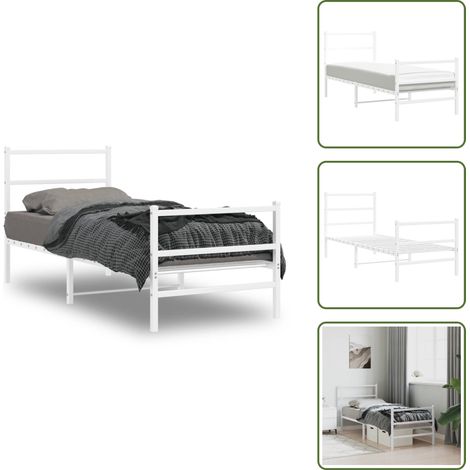 The Living Store Cadre de lit métal sans matelas avec pied de lit blanc 80x200cm - Cadre De Lit - Lit Double - Lit Metal - Lit Blanc - Meuble Chambre (1/5)