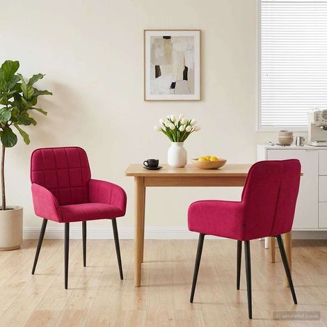 Lot de 2 chaises de salle à manger en velours bordeaux avec accoudoirs - PANGIVO (1/5)