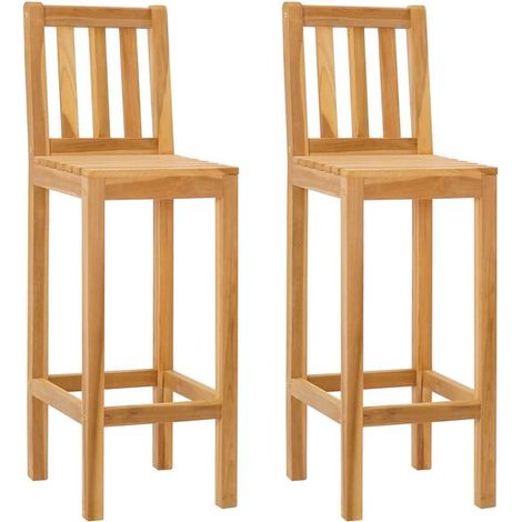 Ensemble de deux tabourets de bar, en teck massif naturel. (1/5)