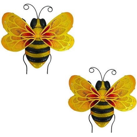 Lot de 2 décorations murales abeilles en métal pour extérieur, à suspendre au mur du jardin. (1/5)