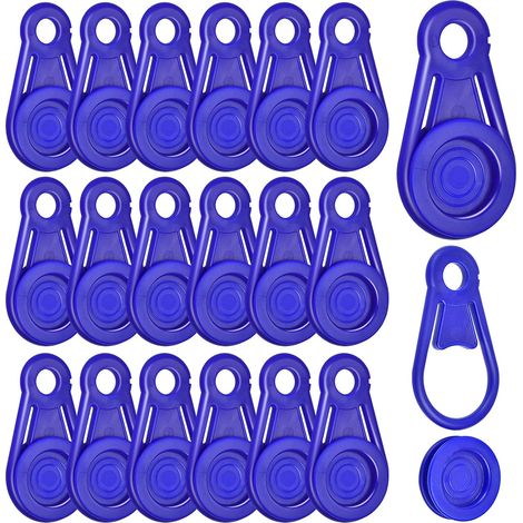 Paquete de 20 clips de tela impermeables de plástico azul, resistentes y extraíbles, para acampar al aire libre, tiendas de campaña, toldos y lonas. (1/5)