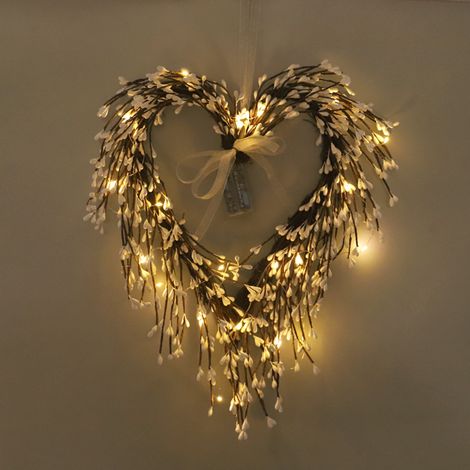 Couronne en forme de cœur, brins décoratifs, couronne de Saint-Valentin, couronne de fleurs murale pour porte d'entrée (1/5)