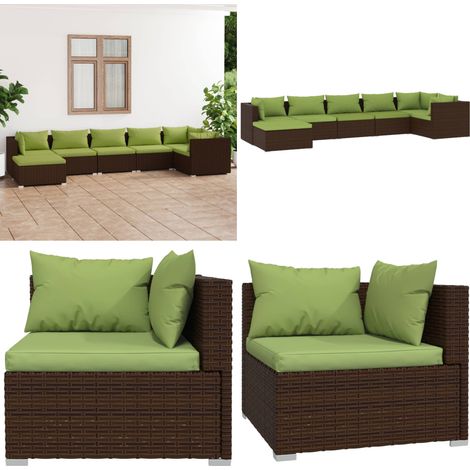 7-tlg. Garten-Lounge-Set mit Kissen Poly Rattan Braun - Garten Lounge Set - Outdoor Möbel - Rattan Gartenmöbel - Loungesessel - Garten Sofa - Home & Living (1/5)